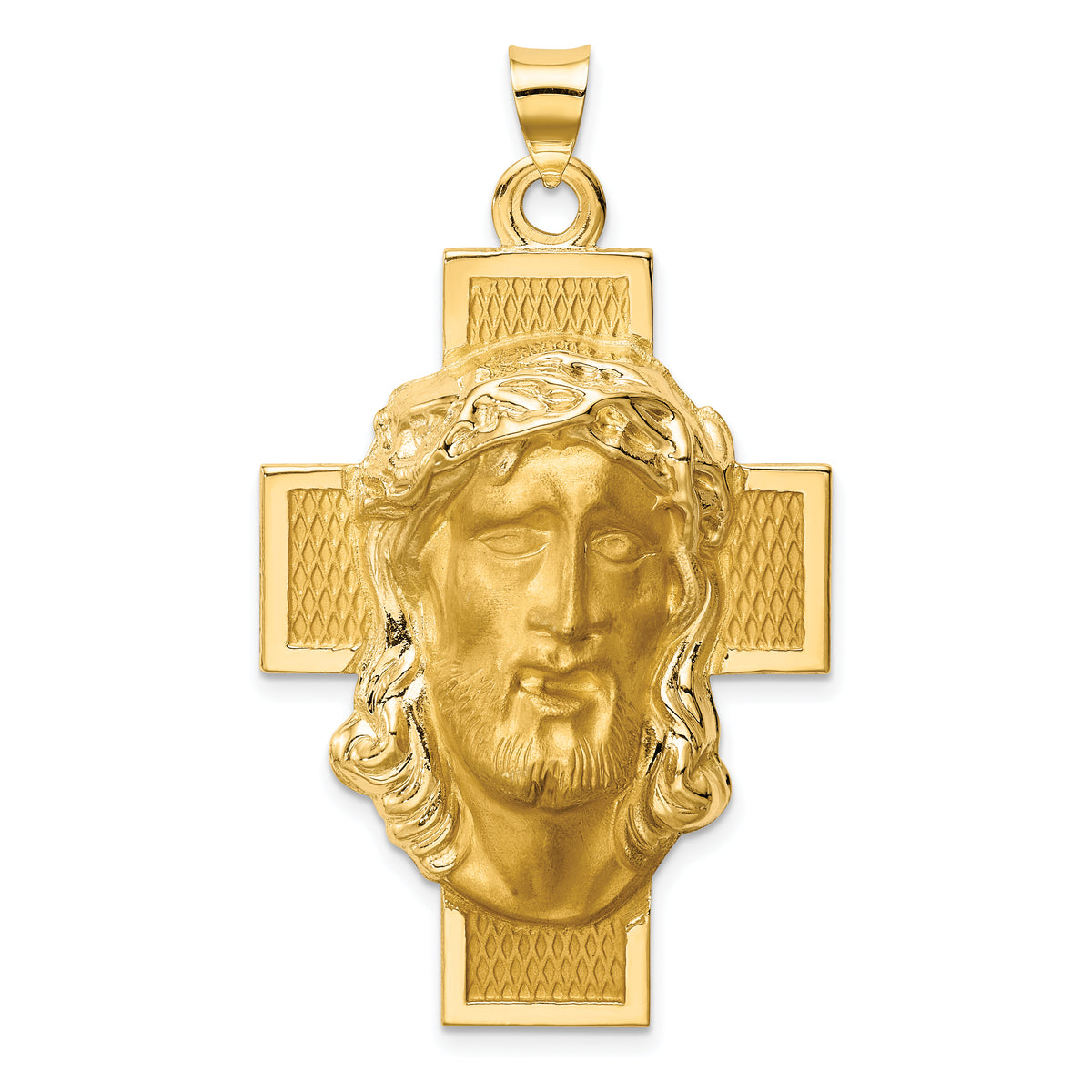 14k Hollow Polished/Satin Jesus Cross Medal