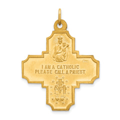 14k Solid Polished/Satin Large 4-Way Medal