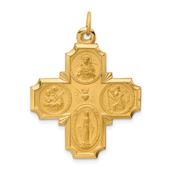 14k Solid Polished/Satin Large 4-Way Medal