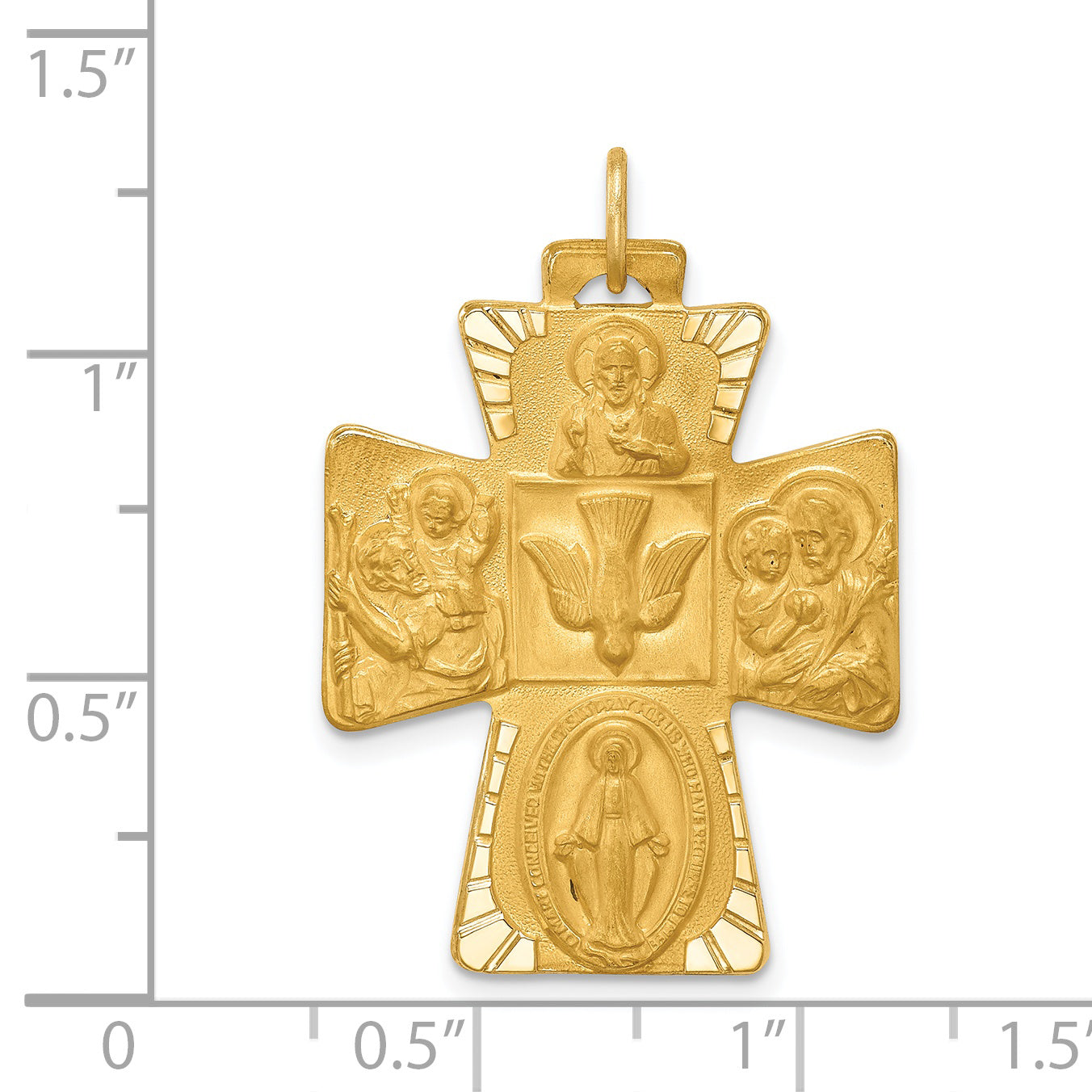 14k Solid Polished/Satin Large 4-Way Medal Cross