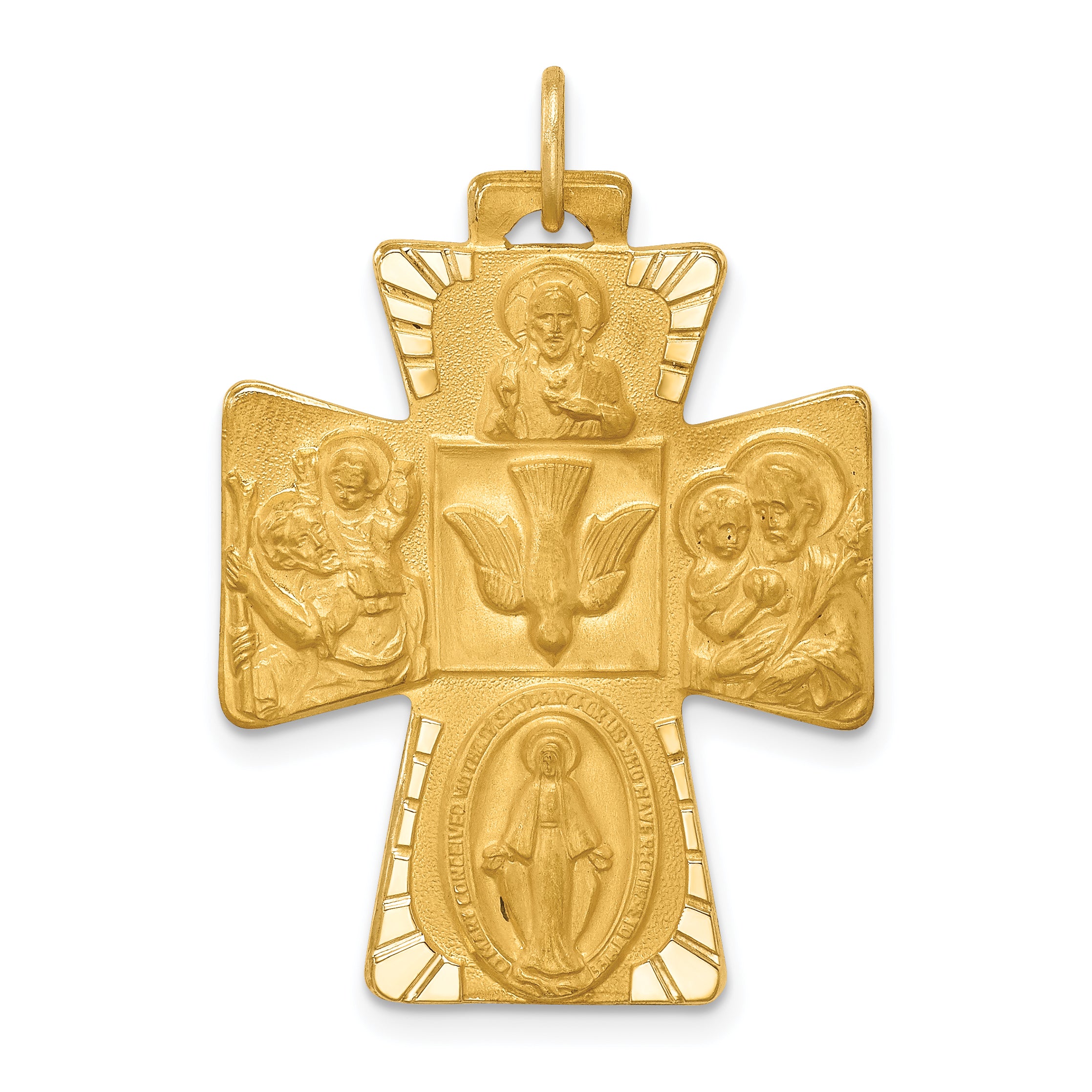 14k Solid Polished/Satin Large 4-Way Medal Cross