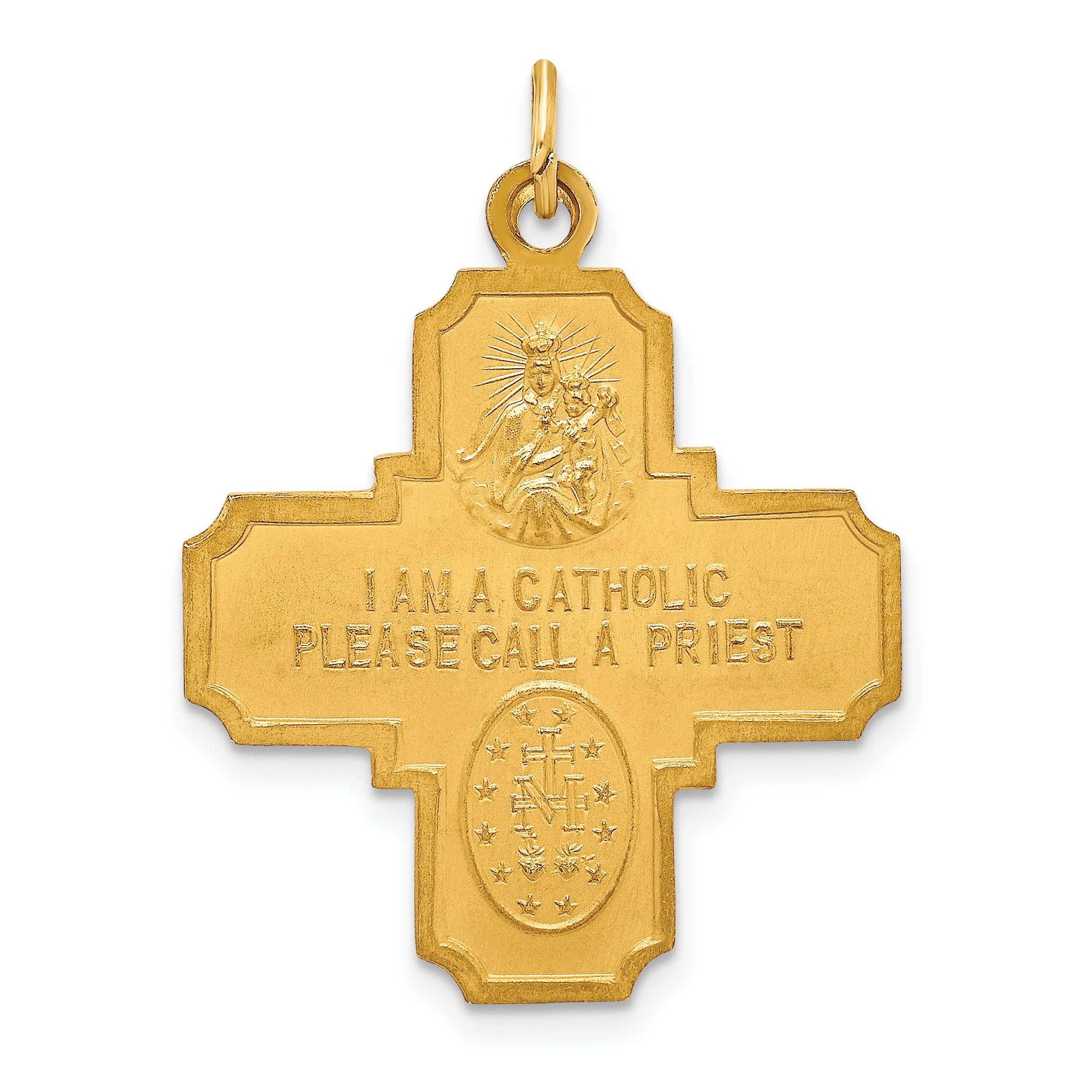 14k Solid Polished/Satin Medium 4-Way Medal