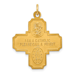 14k Solid Polished/Satin Medium 4-Way Medal