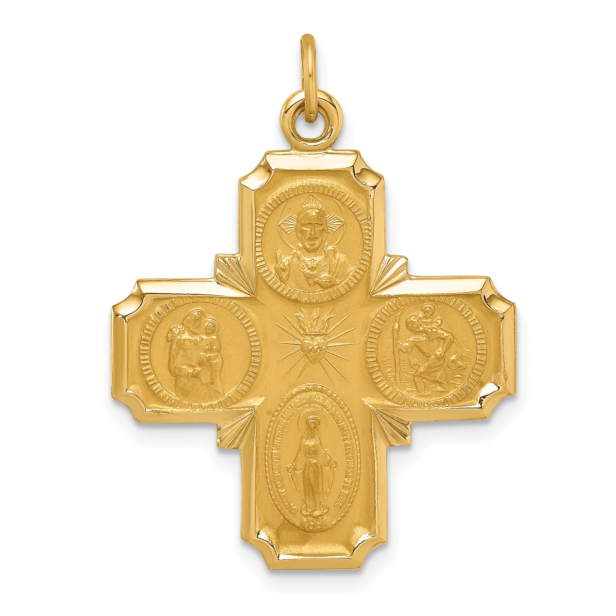 14k Solid Polished/Satin Medium 4-Way Medal