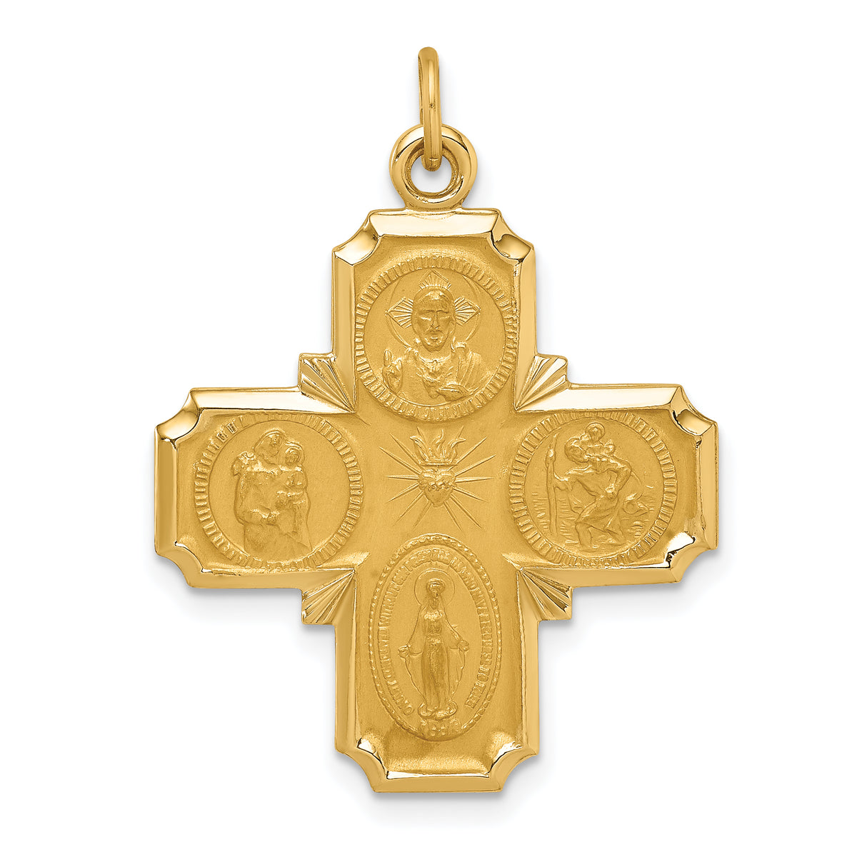 14k Solid Polished/Satin Medium 4-Way Medal