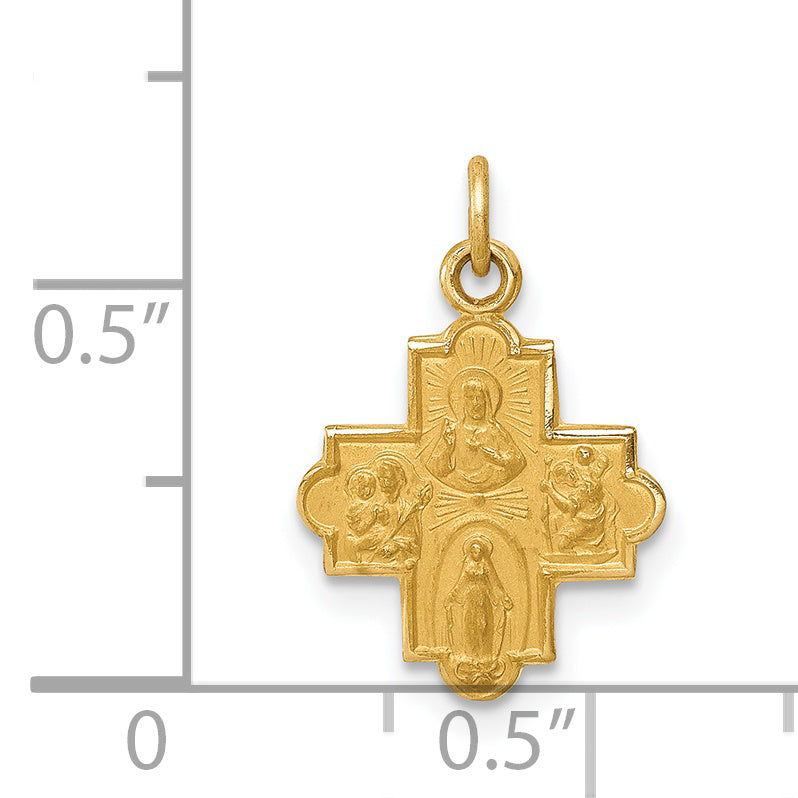 14k Solid Satin Small 4-Way Medal