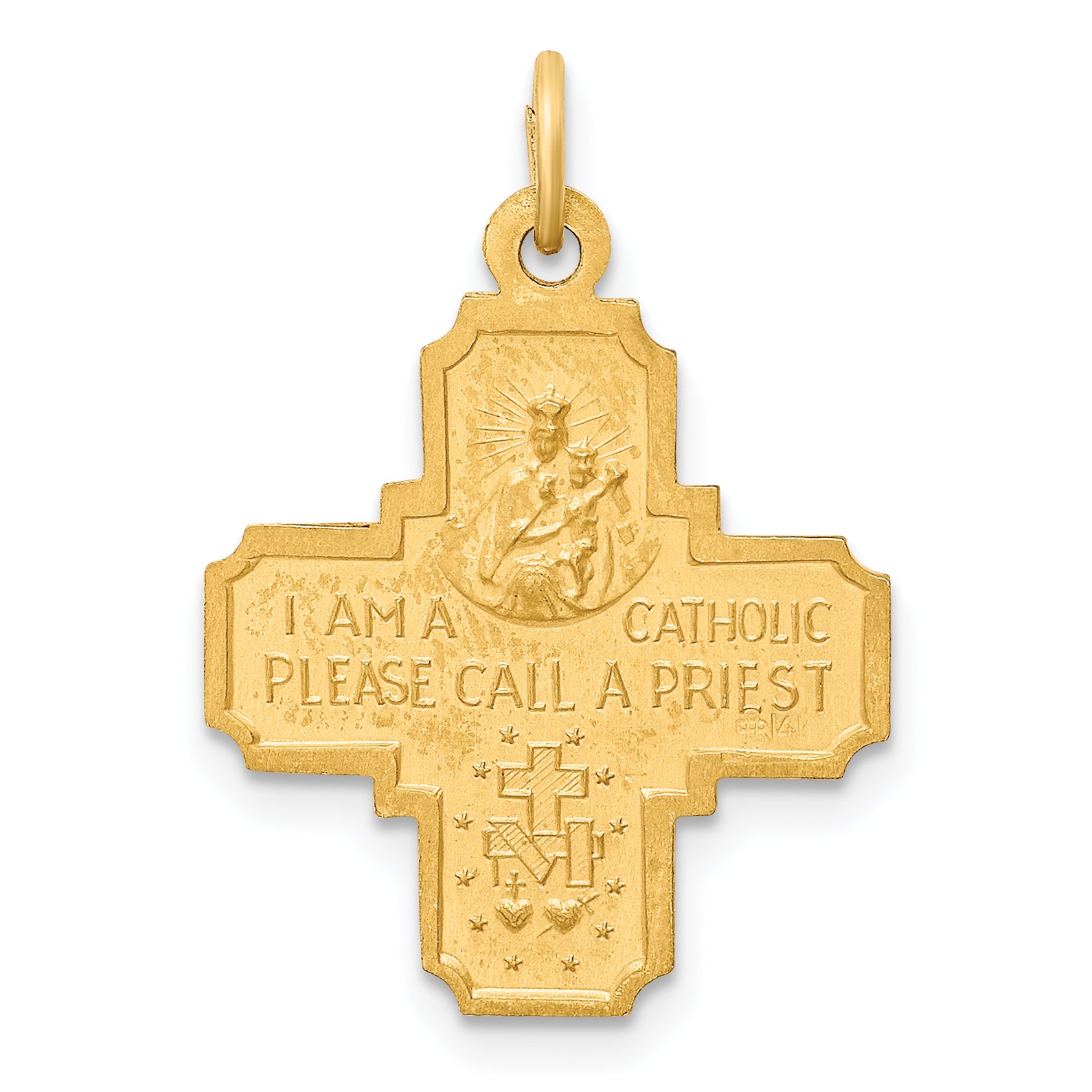 14k Solid Polished/Satin Small 4-Way Medal