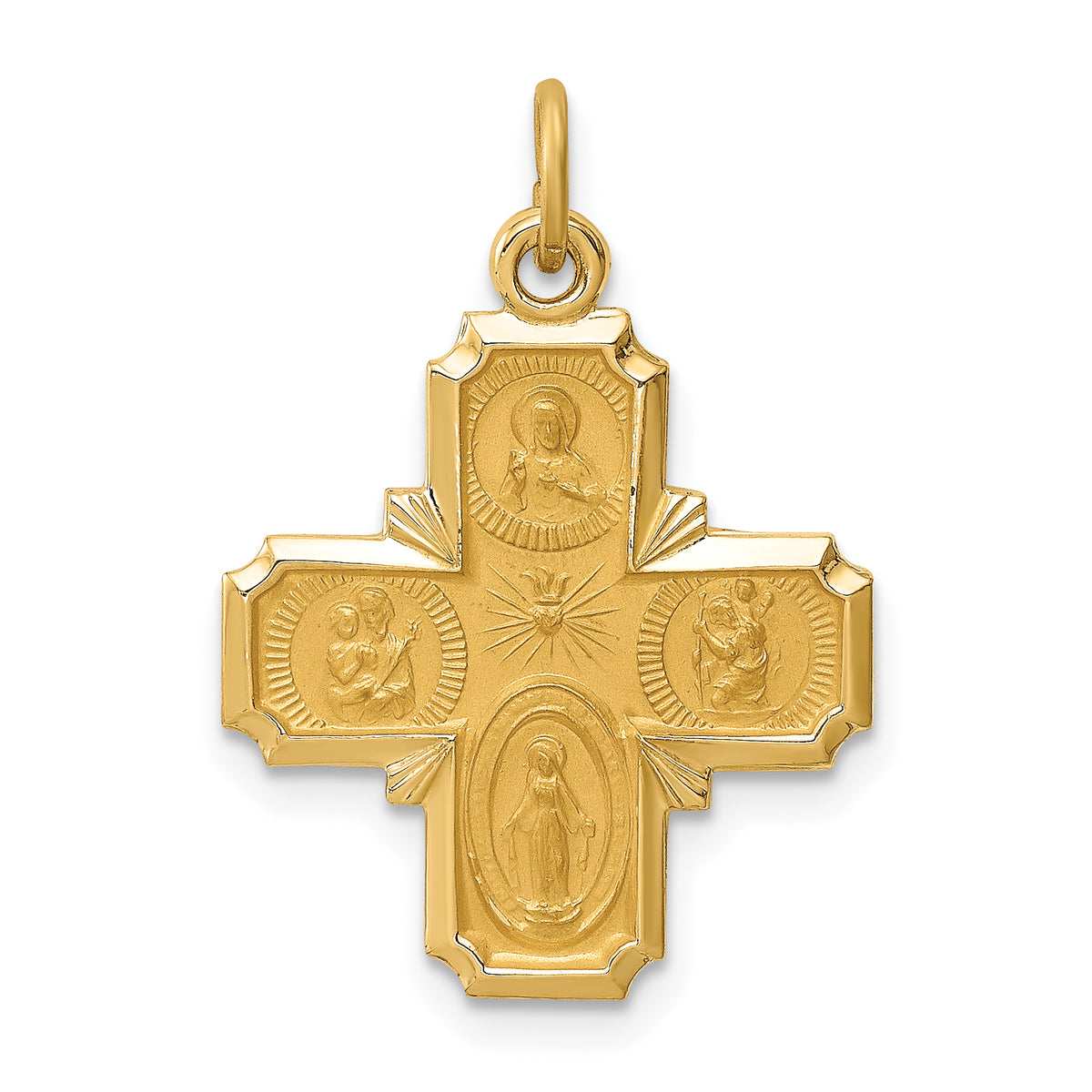 14k Solid Polished/Satin Small 4-Way Medal