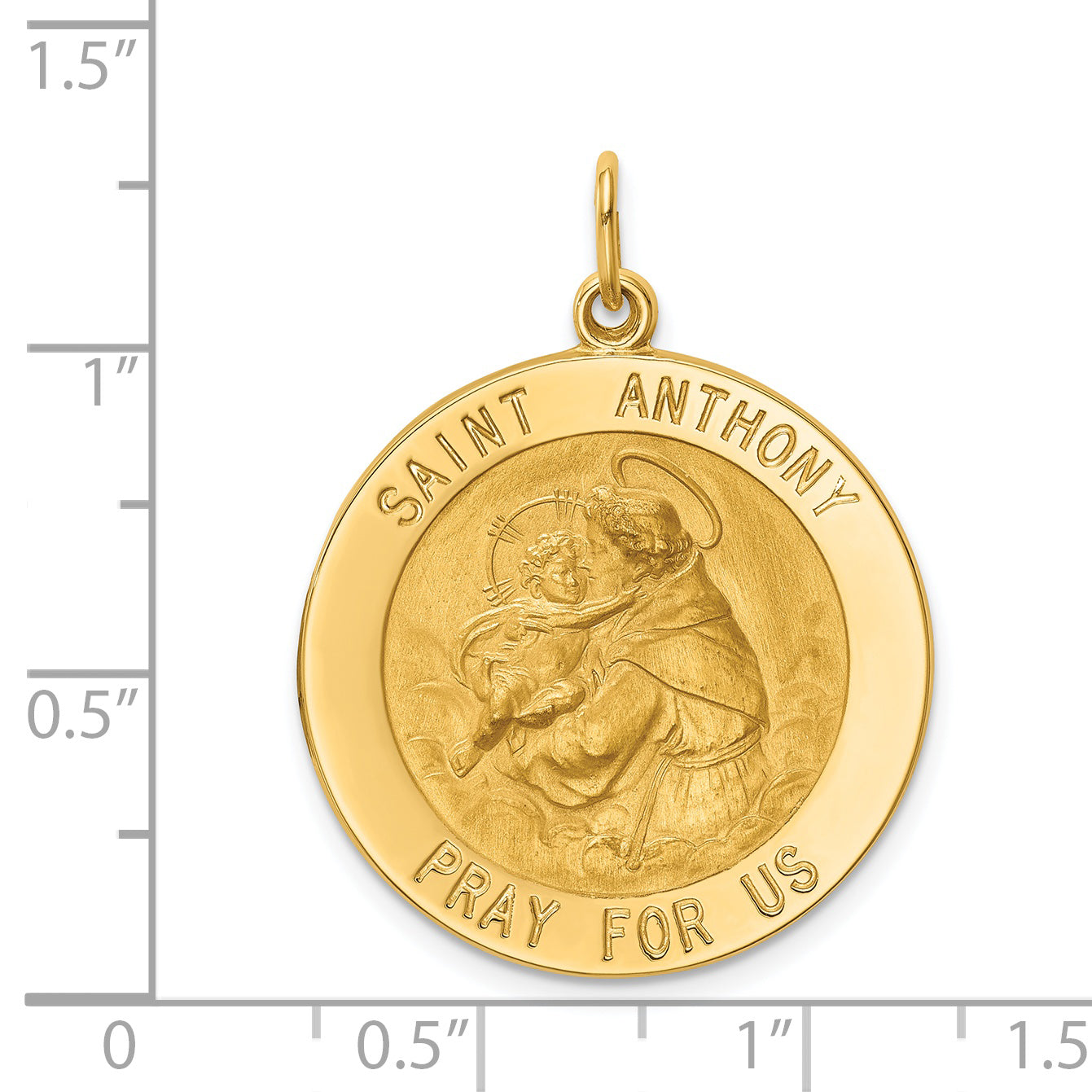 14k Solid Polished/Satin Large Round St. Anthony Medal