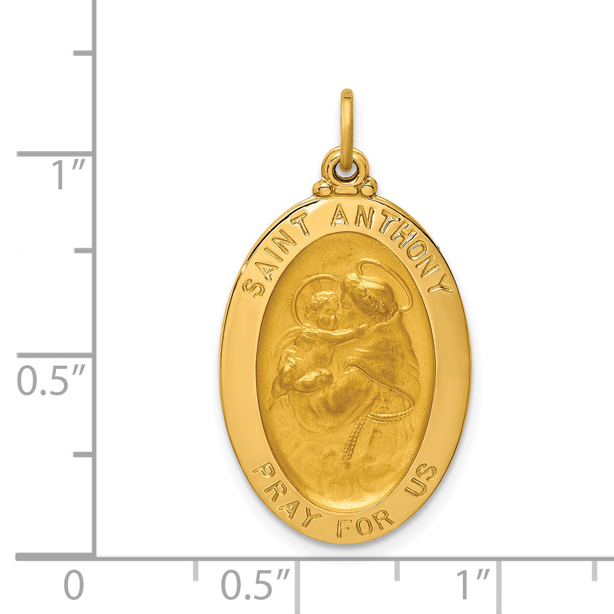 14k Solid Polished/Satin Oval St. Anthony Medal