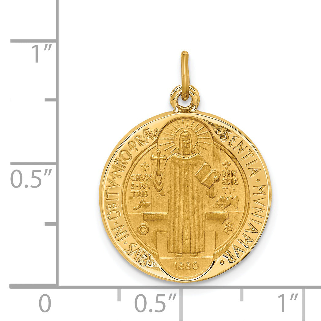 14k Solid Polished/Satin Round Reversible St. Benedict Medal