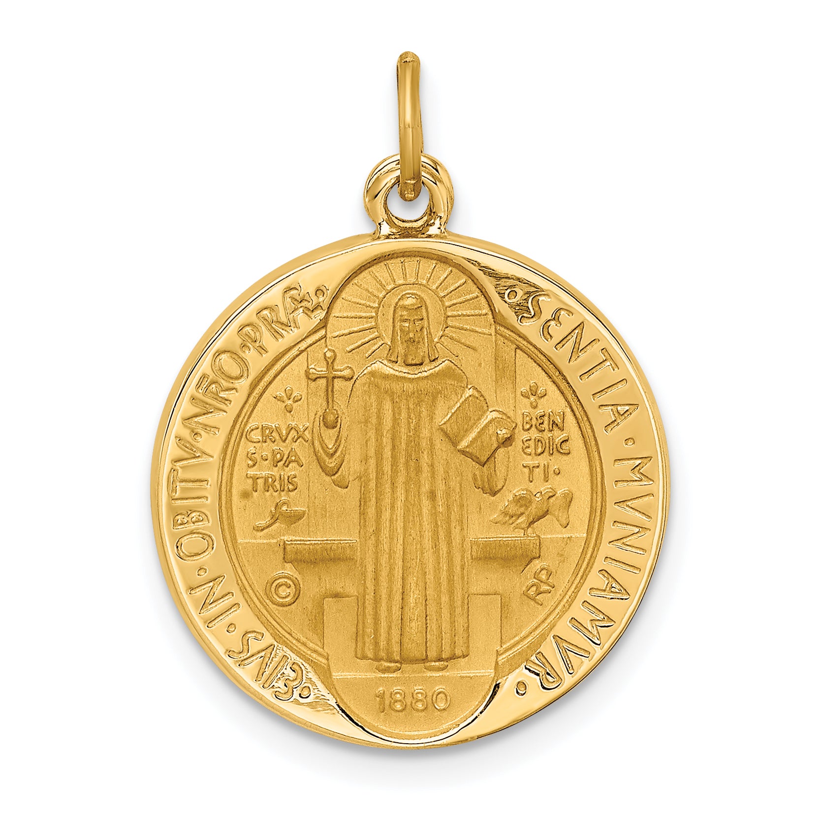 14k Solid Polished/Satin Round Reversible St. Benedict Medal