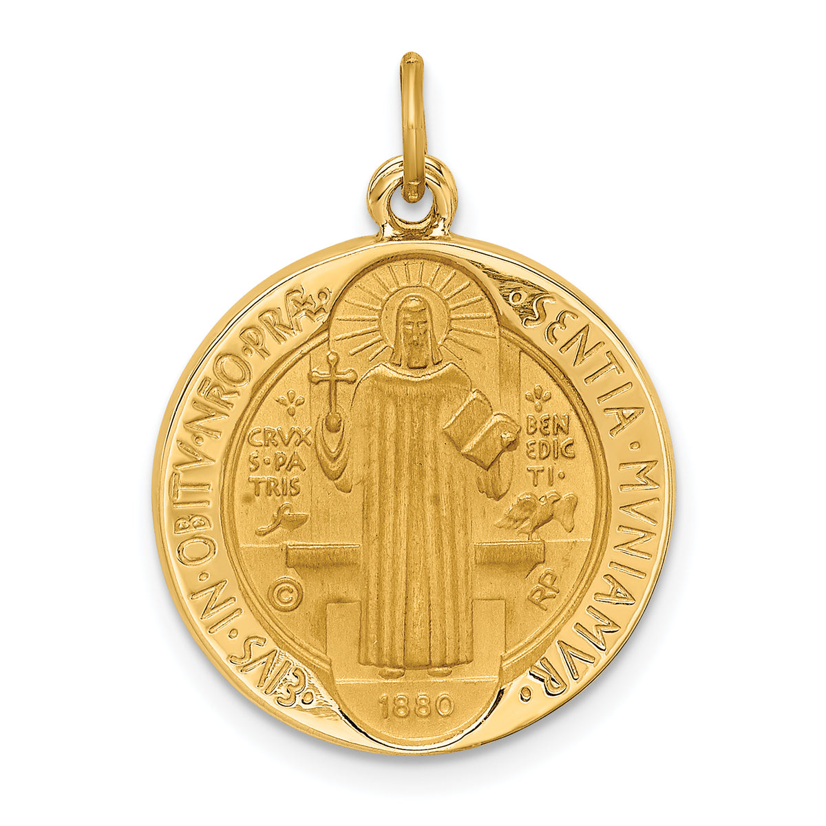 14k Solid Polished/Satin Round Reversible St. Benedict Medal