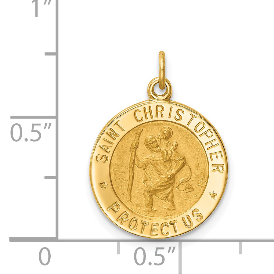 14k Solid Polished/Satin Small Round St. Christopher Medal