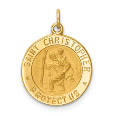 14k Solid Polished/Satin Small Round St. Christopher Medal