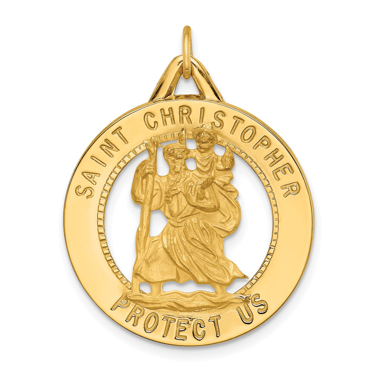 14k Solid Polished/Satin Round Cut-out St. Christopher Medal