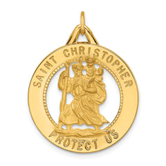 14k Solid Polished/Satin Round Cut-out St. Christopher Medal