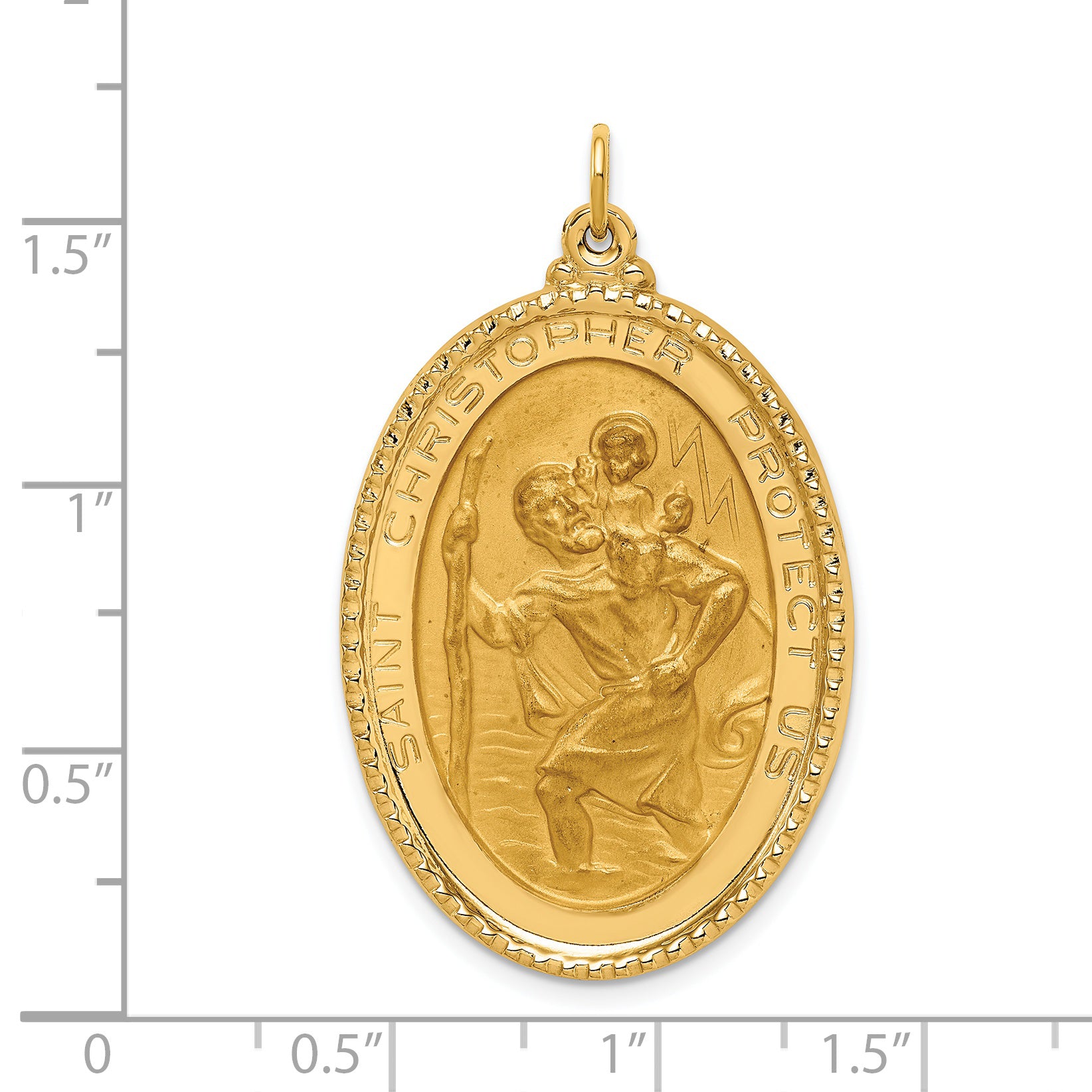 14K Solid Polished/Satin Beaded Edge St. Christopher Medal