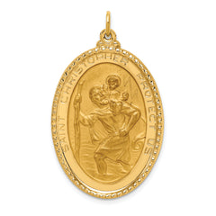 14K Solid Polished/Satin Beaded Edge St. Christopher Medal