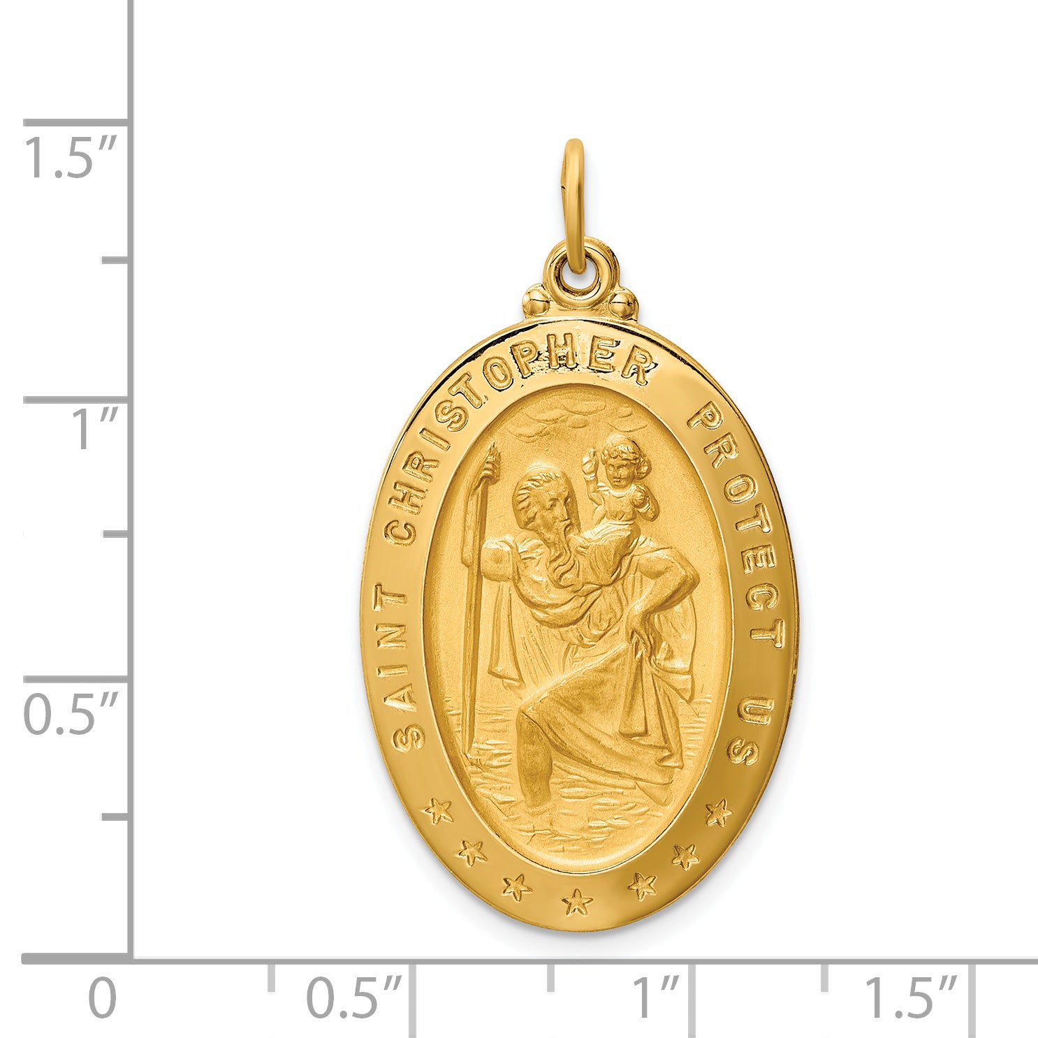 14k Solid Polished/Satin Large Oval St. Christopher Medal