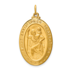 14k Solid Polished/Satin Large Oval St. Christopher Medal