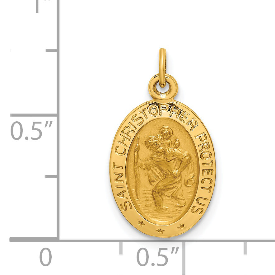 14k Solid Polished/Satin Extra Small Oval St. Christopher Medal