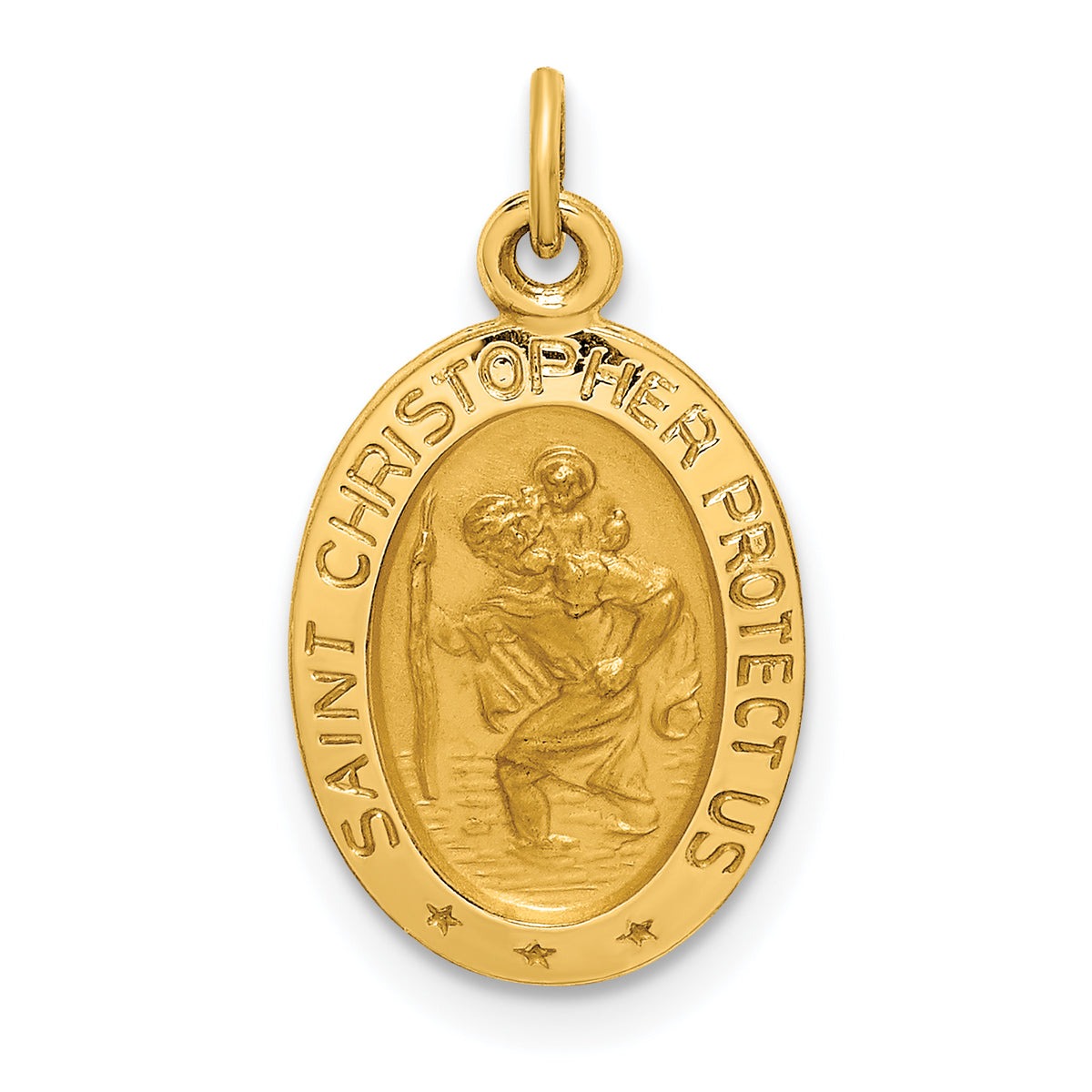 14k Solid Polished/Satin Extra Small Oval St. Christopher Medal