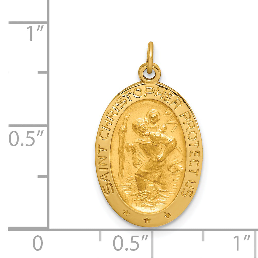 14k Solid Polished/Satin Small Oval St. Christopher Medal