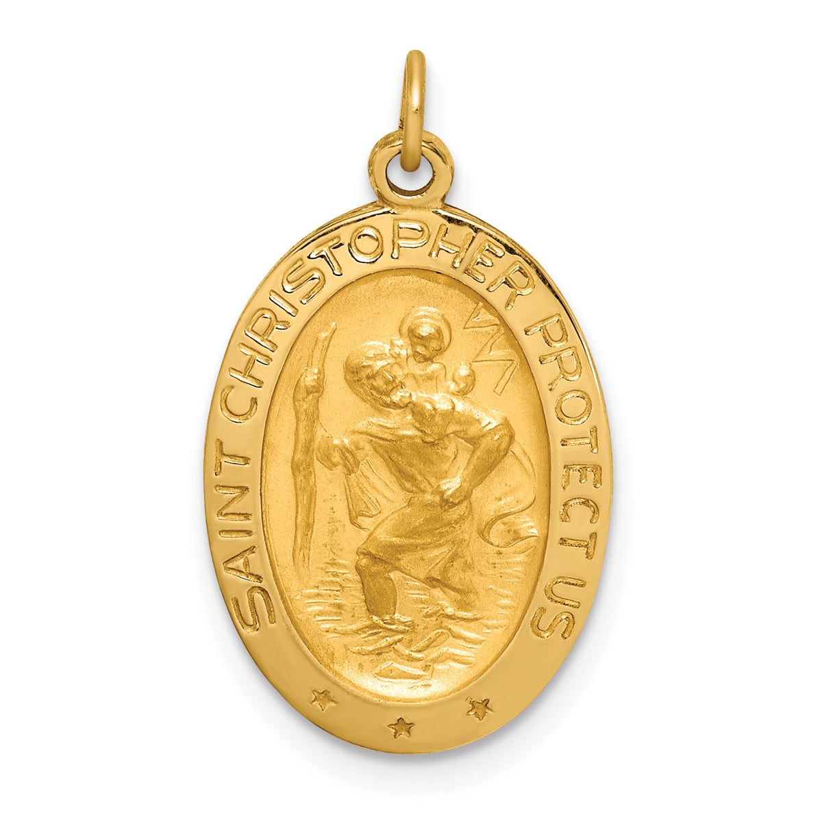 14k Solid Polished/Satin Small Oval St. Christopher Medal