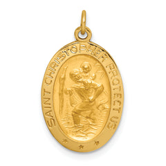 14k Solid Polished/Satin Small Oval St. Christopher Medal