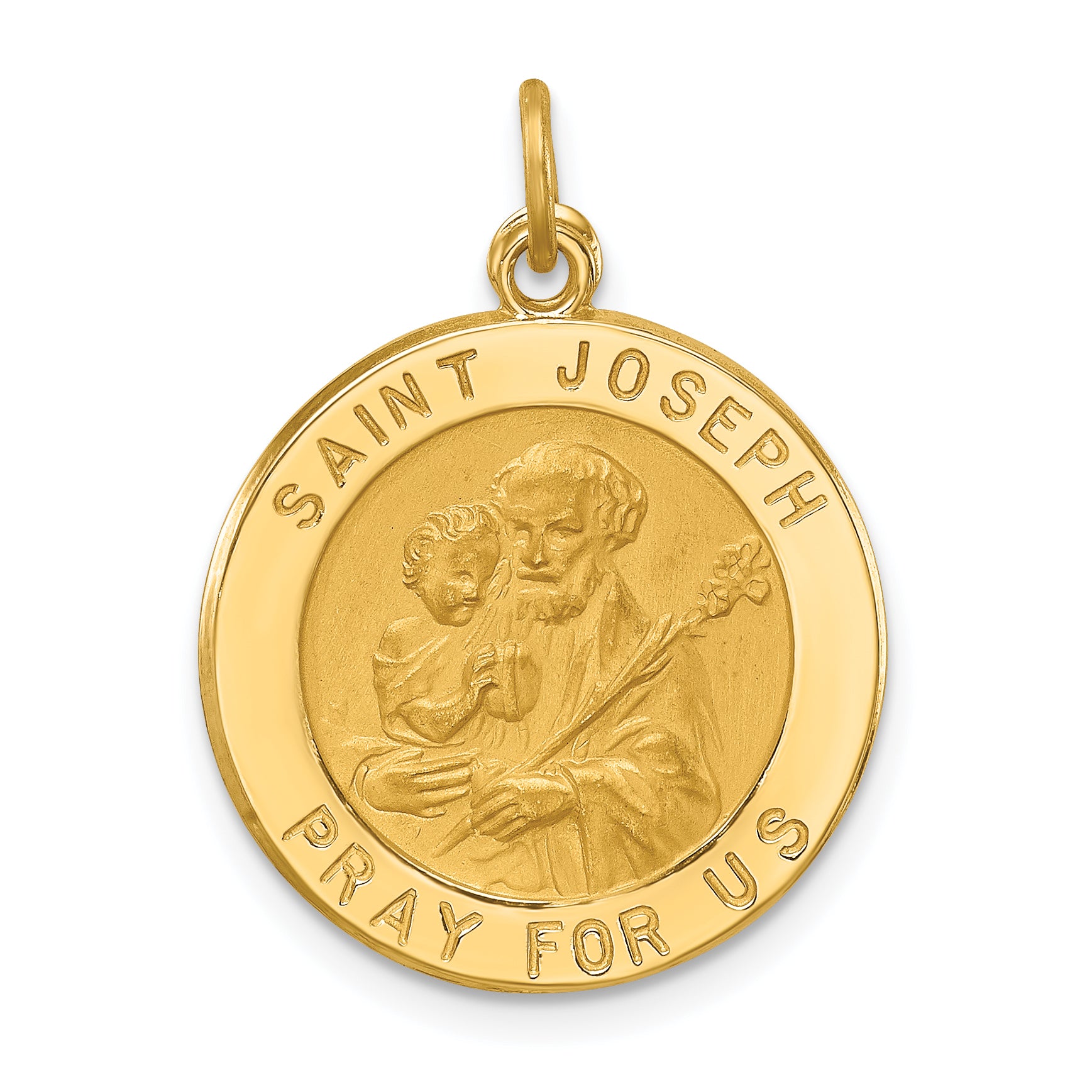 14k Solid Polished/Satin Small Round St. Joseph Medal