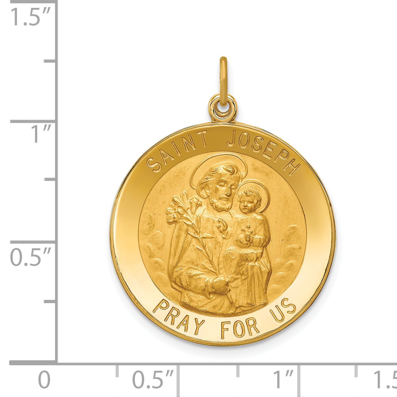 14k Solid Polished/Satin Large Round St. Joseph Medal