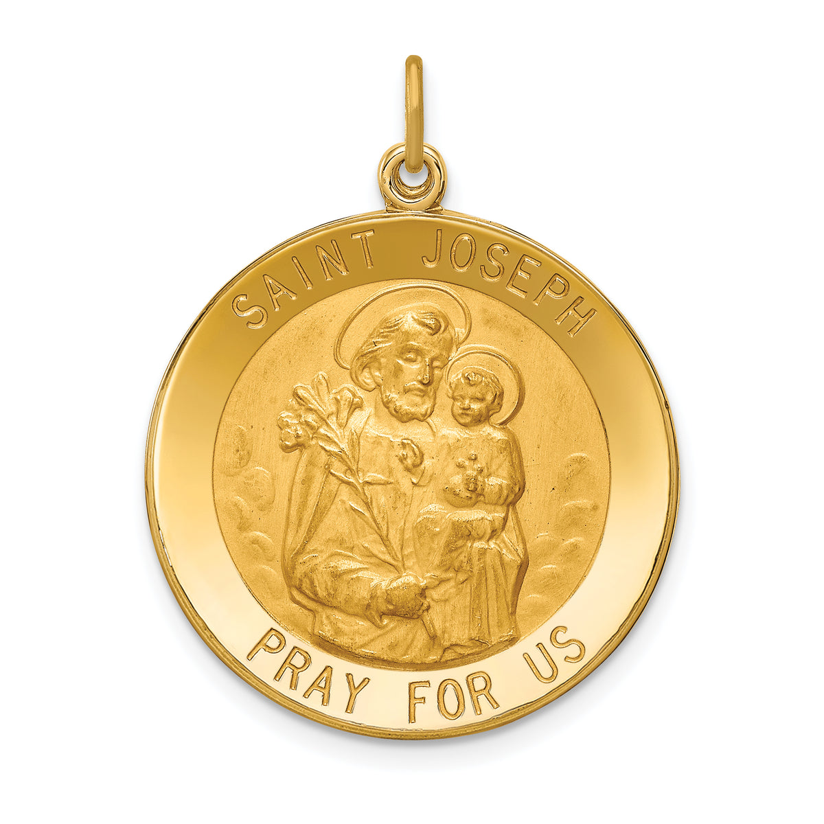 14k Solid Polished/Satin Large Round St. Joseph Medal