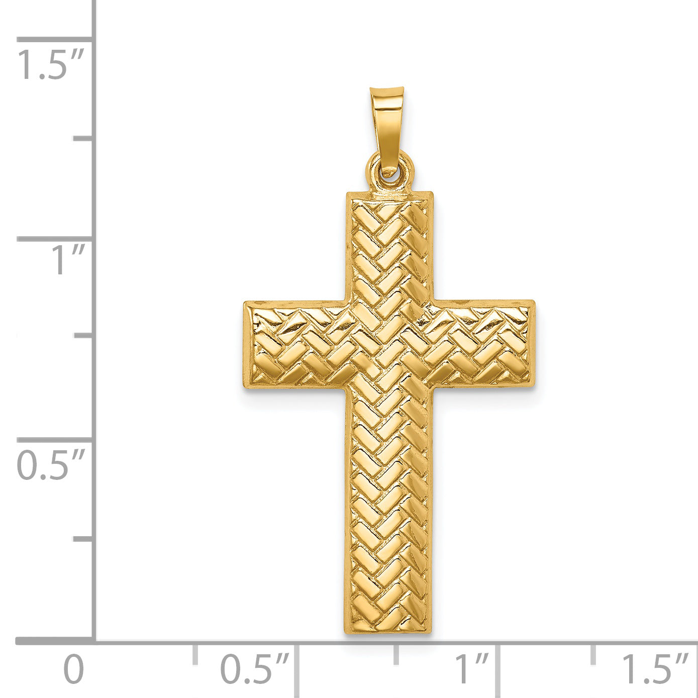 14k Hollow Polished Basketweave Design Latin Cross