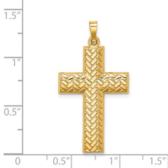 14k Hollow Polished Basketweave Design Latin Cross