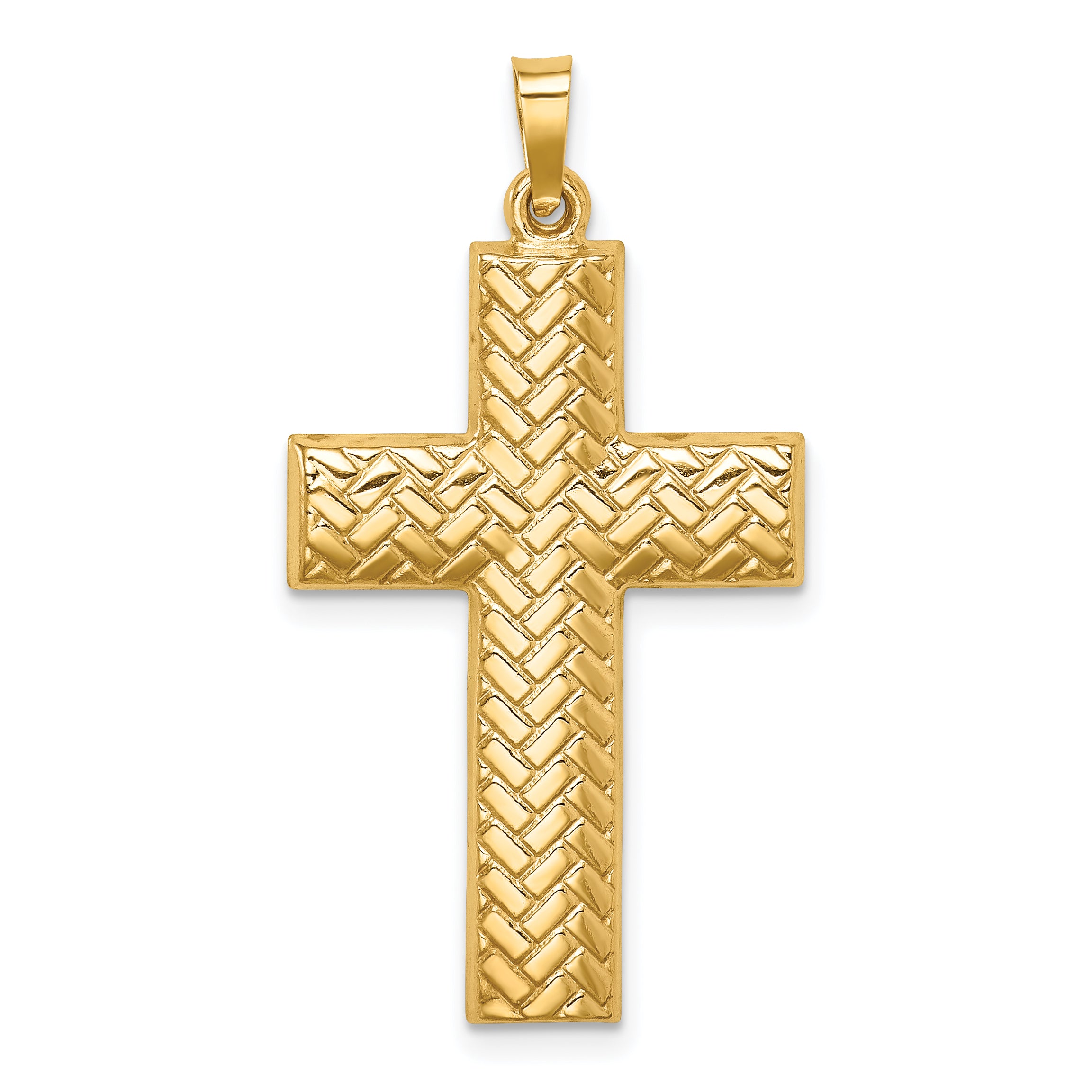 14k Hollow Polished Basketweave Design Latin Cross