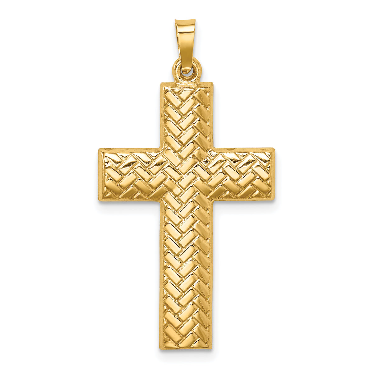 14k Hollow Polished Basketweave Design Latin Cross