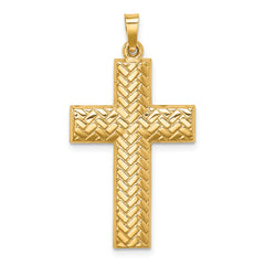 14k Hollow Polished Basketweave Design Latin Cross