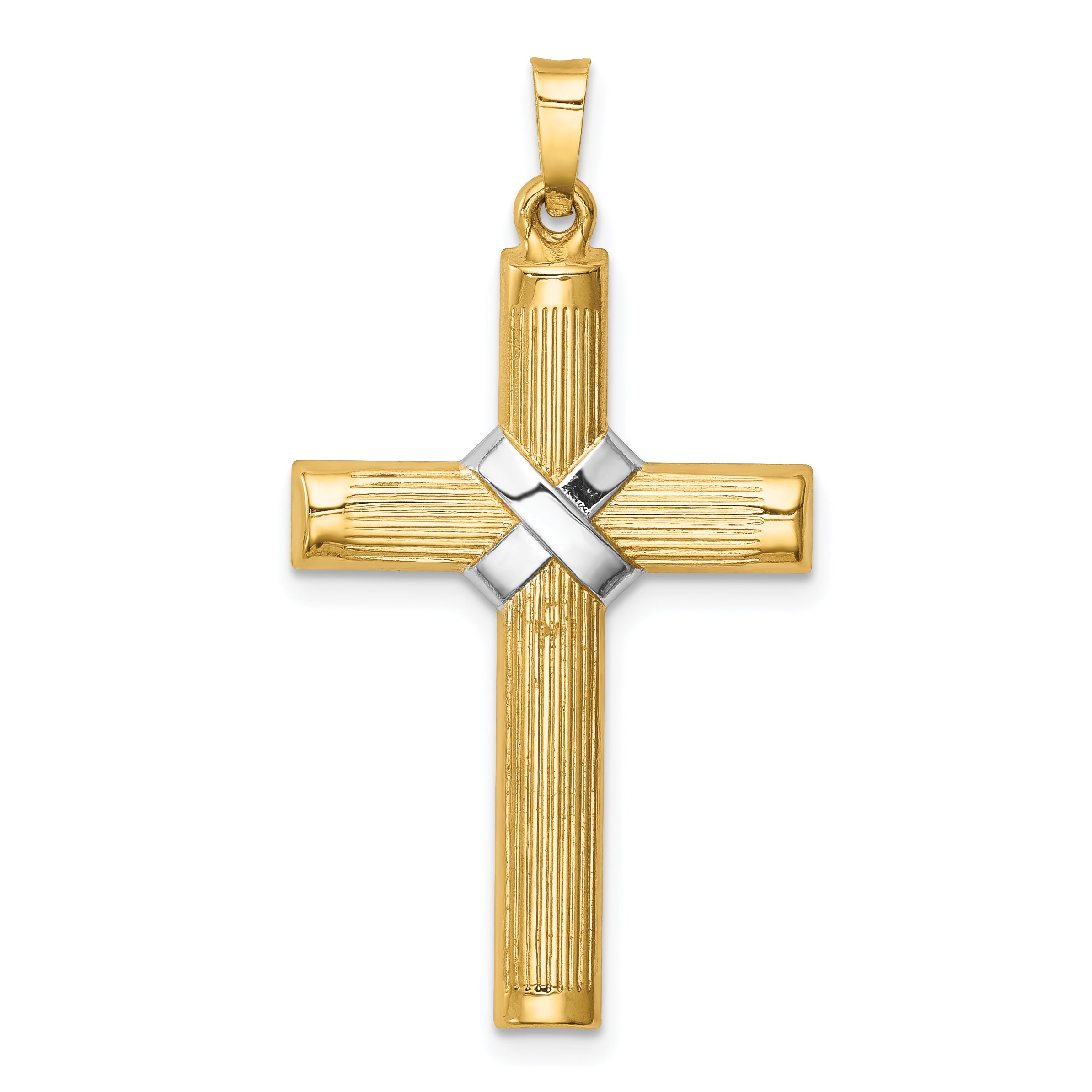 14k Hollow Polished Rhodium Center X Cross