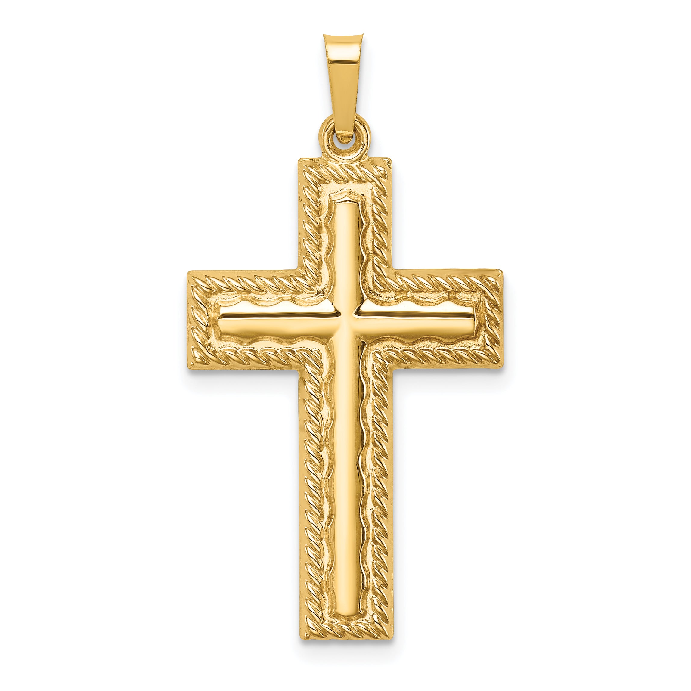 14k Hollow Polished Rope Edge Latin Cross