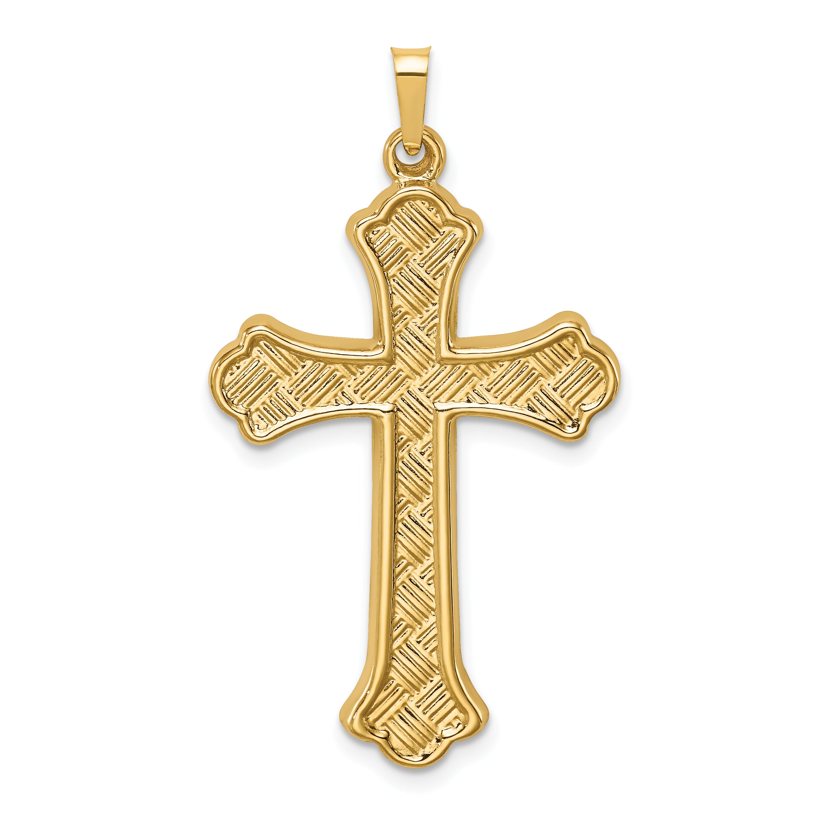 14k Hollow Polished Woven Fleur de Lis Cross