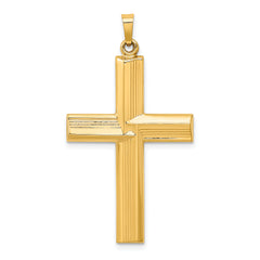 14k Hollow Polished Stripe Design Latin Cross