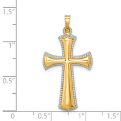 14k Hollow Polished w/Rhodium Beaded Edge Cross