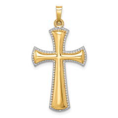 14k Hollow Polished w/Rhodium Beaded Edge Cross