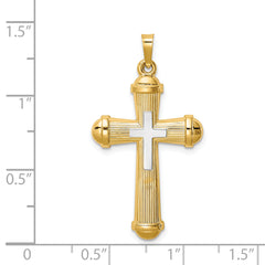 14k Two-tone Hollow Polished Cross w/Center Cross