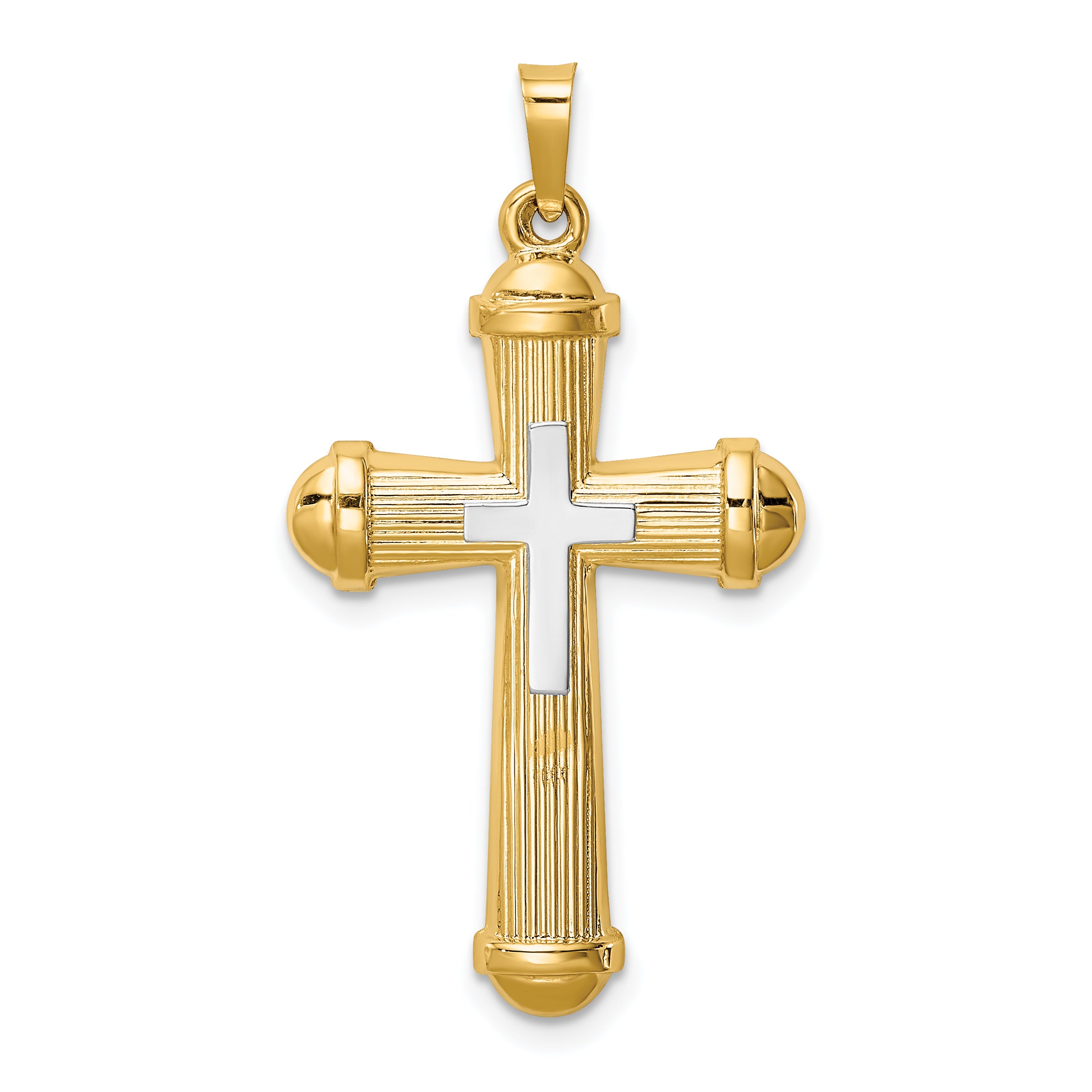 14k Two-tone Hollow Polished Cross w/Center Cross