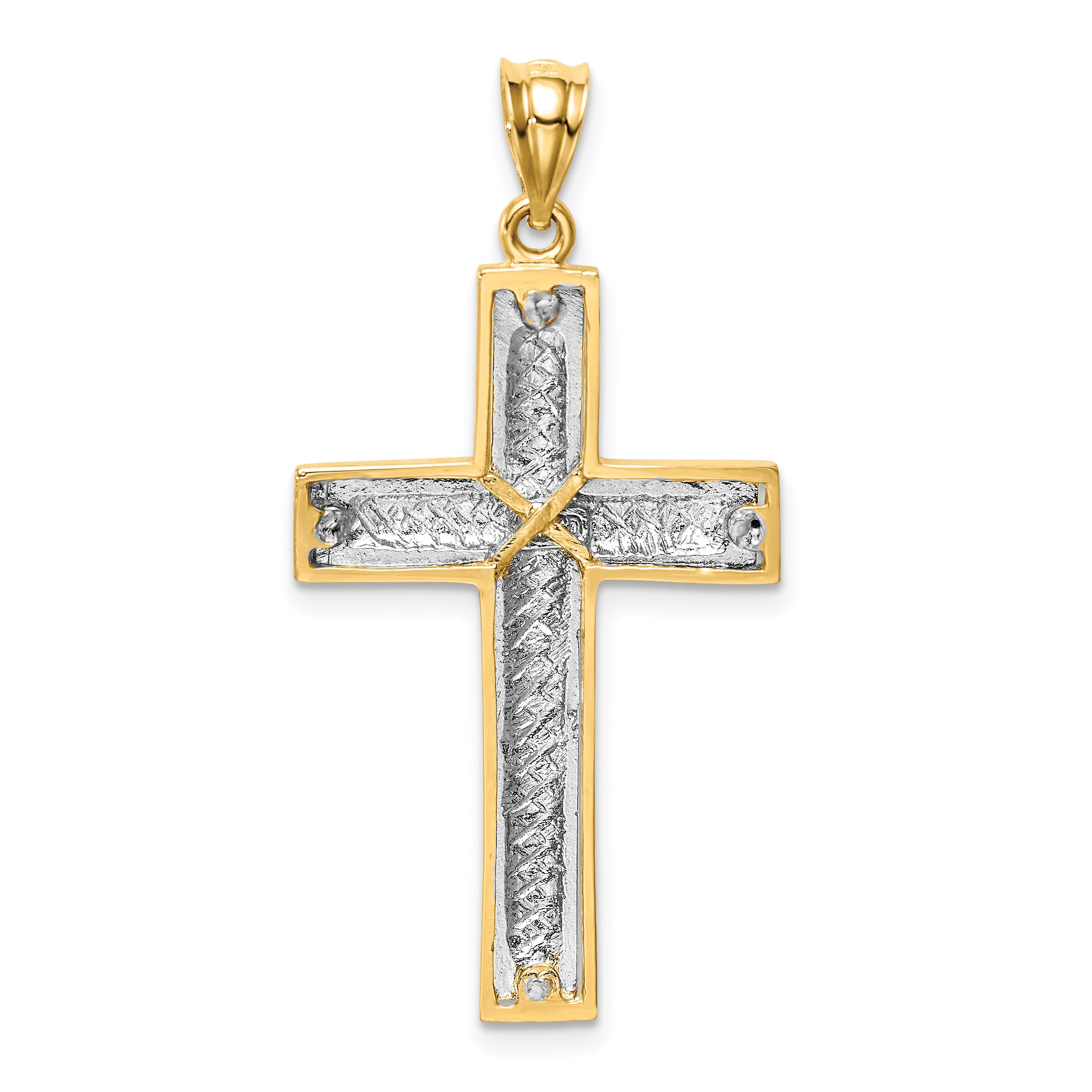 14K Two-tone Polished & Diamond-cut Cross Pendant