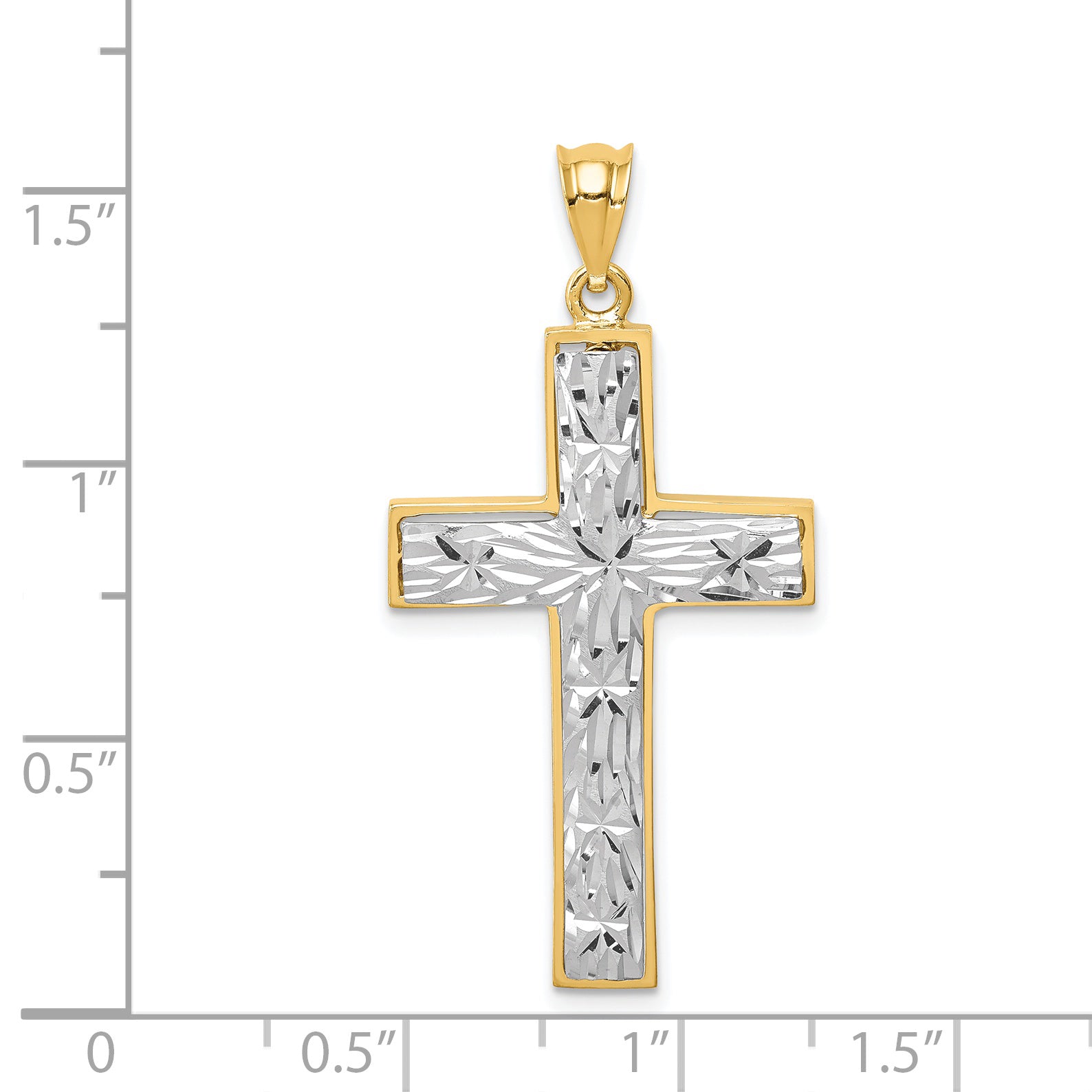 14K Two-tone Polished & Diamond-cut Cross Pendant