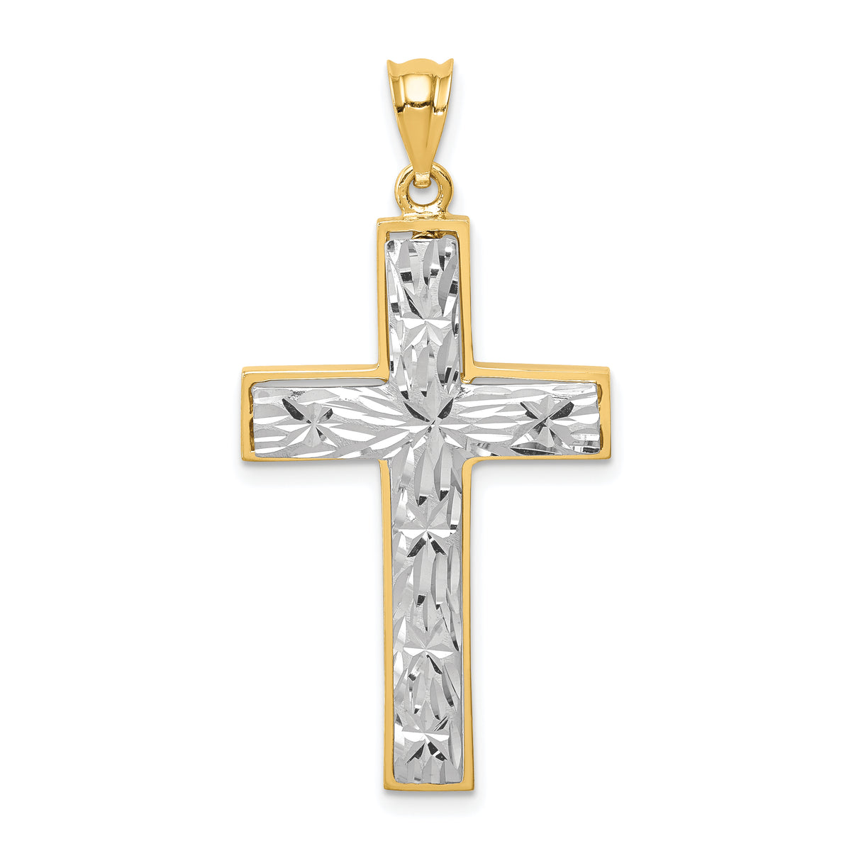 14K Two-tone Polished & Diamond-cut Cross Pendant