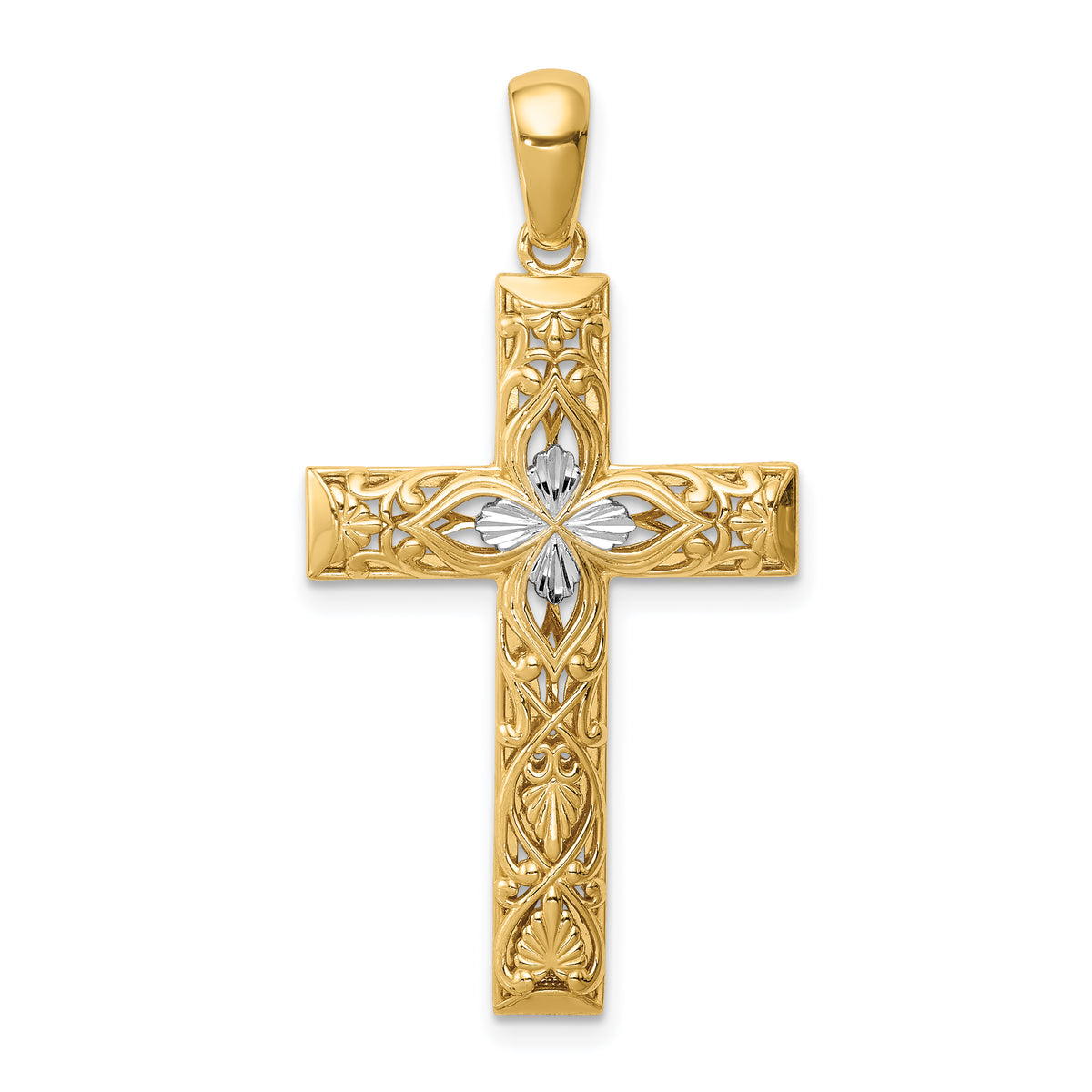 14K White Rhodium D/C Cross Pendant